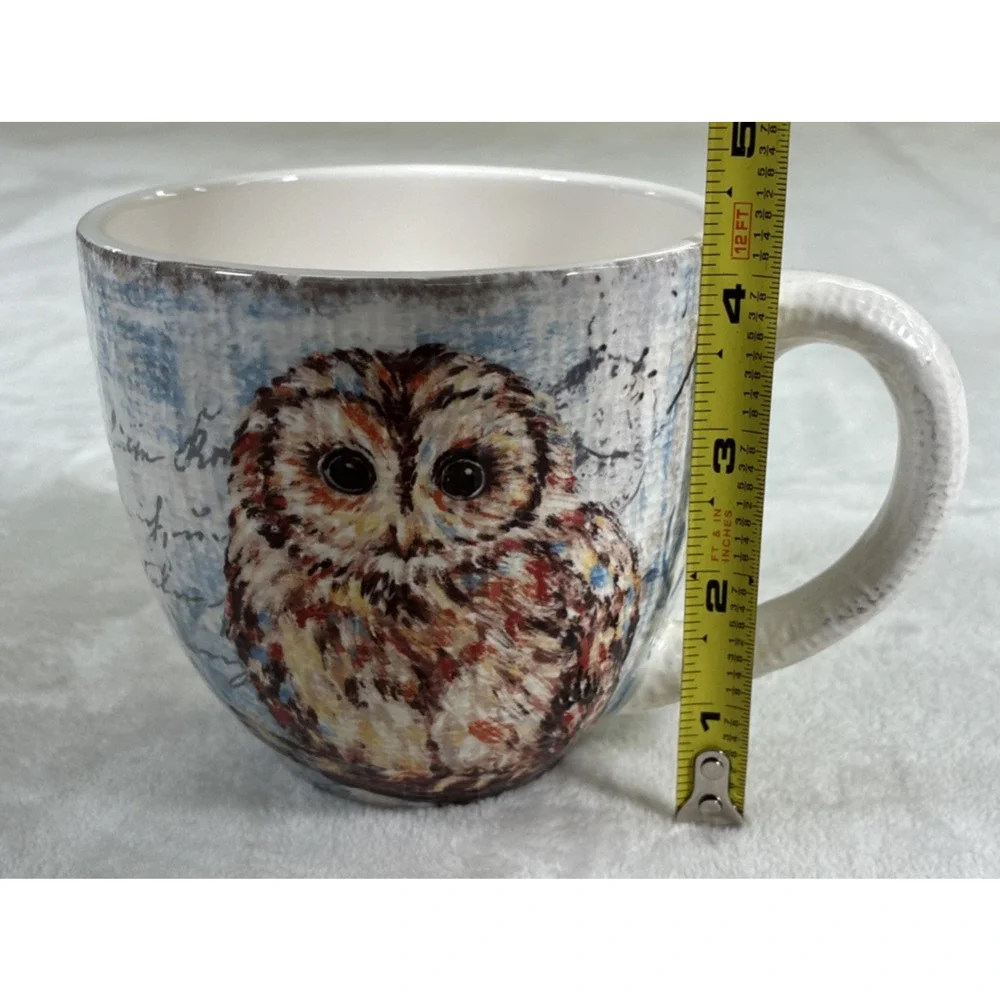 Pier 1 Imports Ironstone Owl Mugs(2) Dimpled Glossy 8.75” 2pcs Benefits Chrty